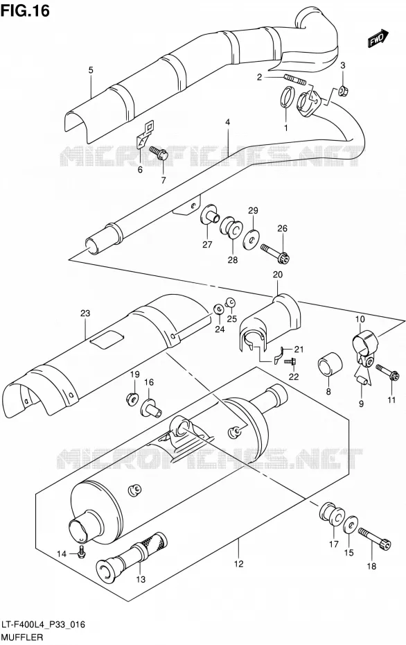 GELUIDDEMPER (LT-F400L4 P33) Suzuki QUAD 400 KINGQUAD 2014  LT-F400 L4/LT-F400Z L4 (P03,P28,P33)