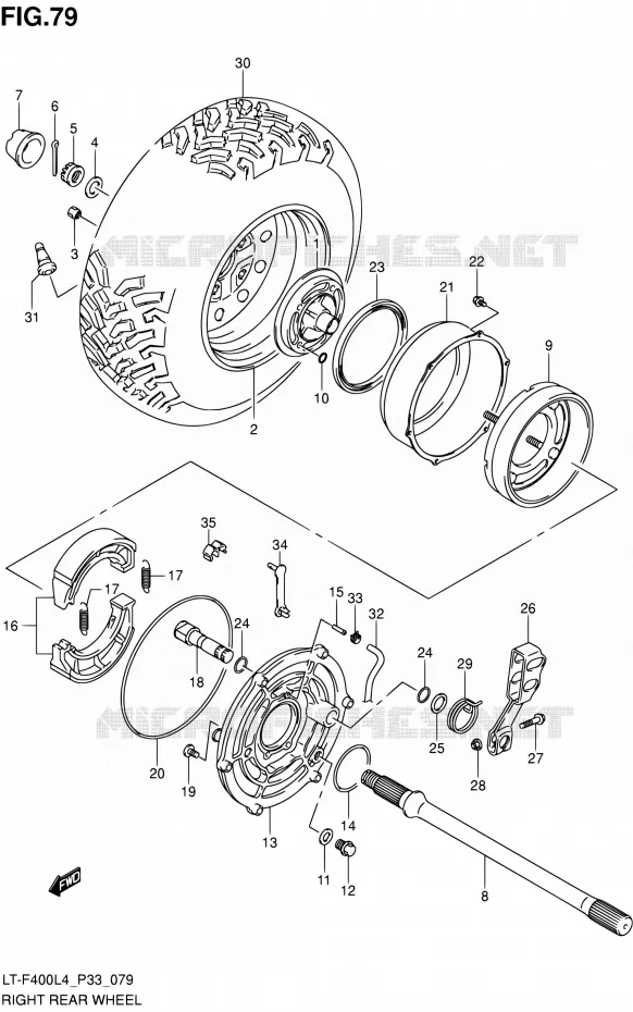 RECHTSE ACHTERWIEL (LT-F400ZL4 P33) Suzuki QUAD 400 KINGQUAD 2014  LT-F400 L4/LT-F400Z L4 (P03,P28,P33)
