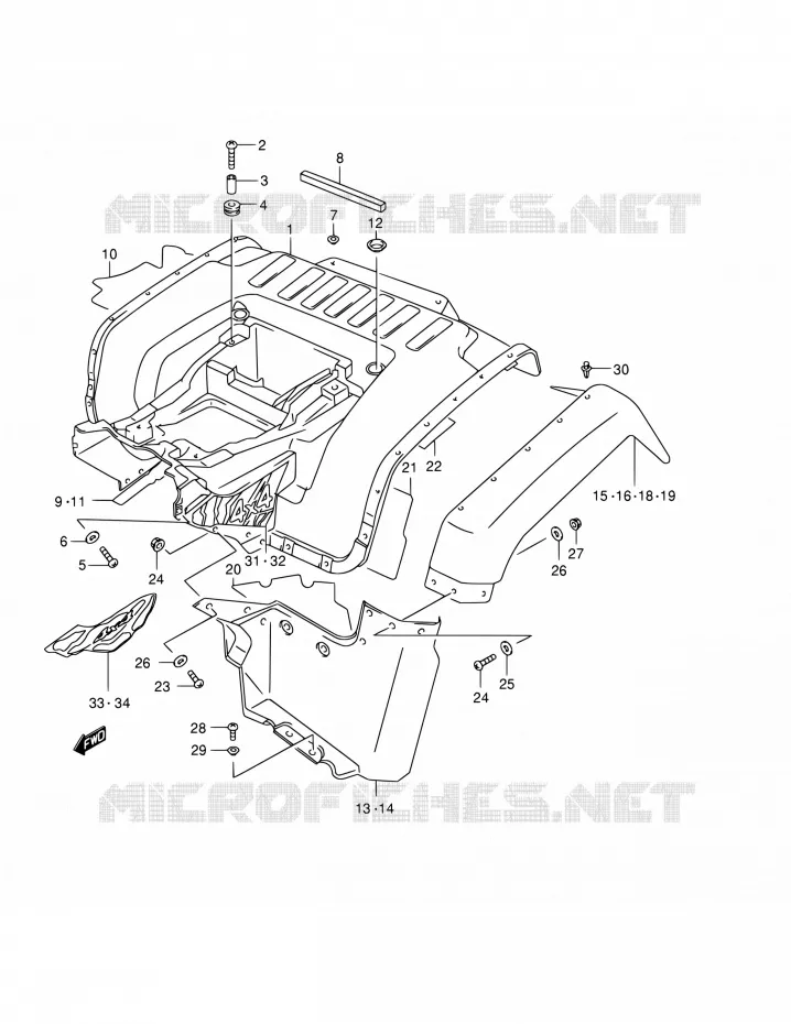 ACHTERSPATBORD (MODELE X/Y) Suzuki QUAD 500 QUADMASTER 2000  LT-F500F Y (E17,E24)