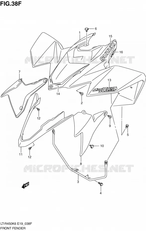 FRONT FENDER (LT-R450L0) Suzuki QUAD 450 QUADRACER 2010  LT-R450 L0/LT-R450Z L0 (E19)