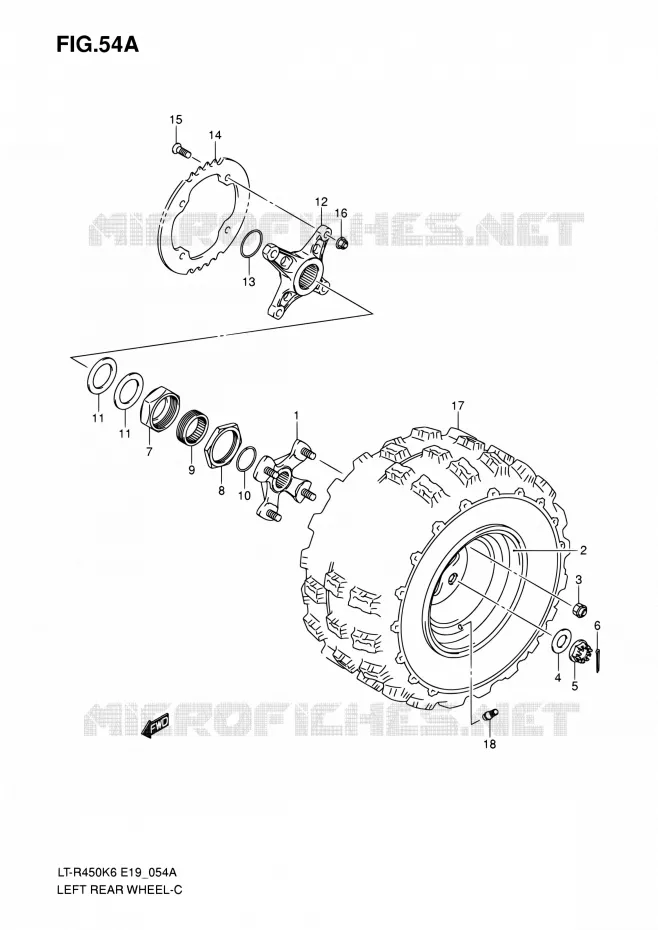 LINKERHAND ACHTERWIEL (MODEL K8/K9/L0) Suzuki QUAD 450 QUADRACER 2010  LT-R450 L0/LT-R450Z L0 (E19)