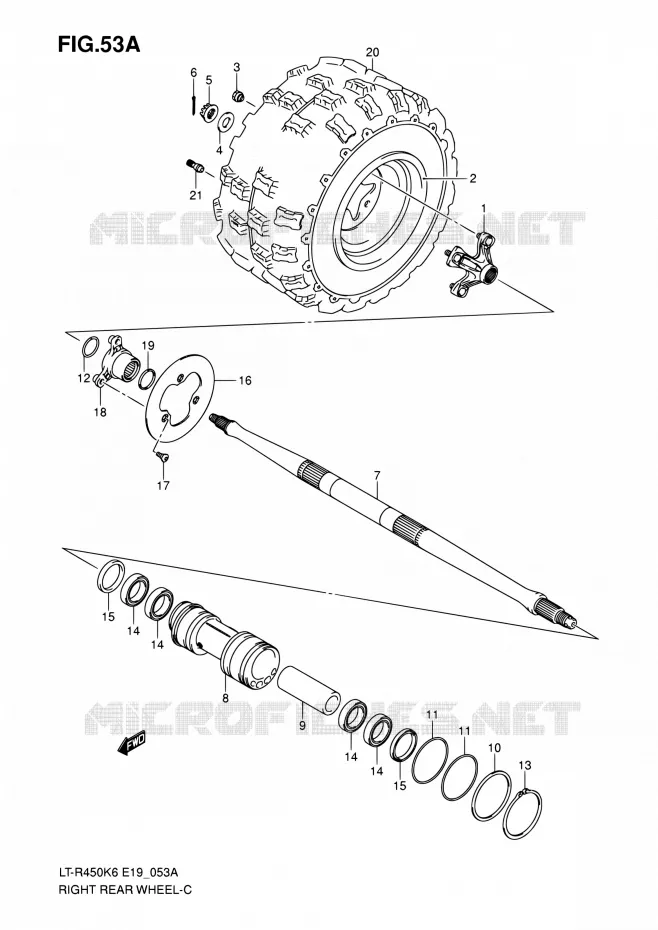 RECHTSE ACHTERWIEL (MODEL K8/K9/L0) Suzuki QUAD 450 QUADRACER 2010  LT-R450 L0/LT-R450Z L0 (E19)