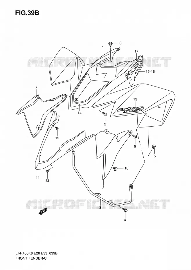 FRONT FENDER (LT-R450K8) Suzuki QUAD 450 QUADRACER 2010  LT-R450 L0/LT-R450Z L0 (E28,E33)