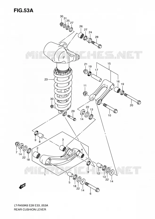 SCHOKBREKER AANEENSCHAKELING (MODEL K8/K9/L0) Suzuki QUAD 450 QUADRACER 2010  LT-R450 L0/LT-R450Z L0 (E28,E33)