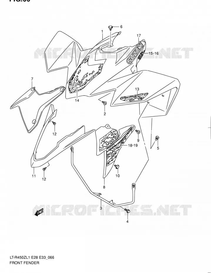 FRONT FENDER (LT-R450ZL1 E33) Suzuki QUAD 450 QUADRACER 2011  LT-R450 L1/LT-R450Z L1 (E03,E28,E33)