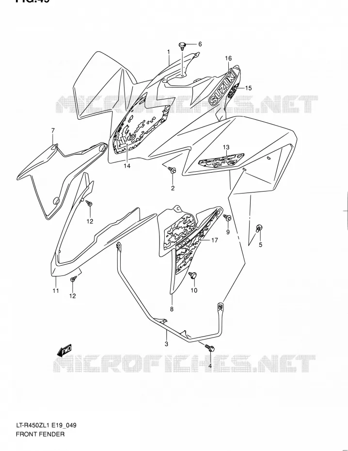 FRONT FENDER (LT-R450L1 E19) Suzuki QUAD 450 QUADRACER 2011  LT-R450 L1/LT-R450Z L1 (E19)