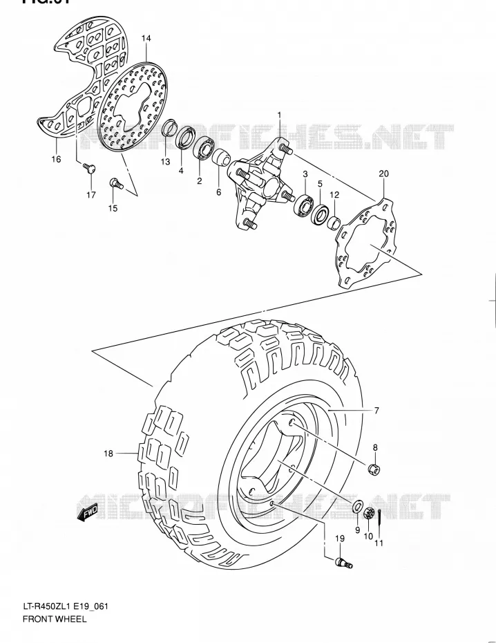 VOORWIEL (LT-R450ZL1 E19) Suzuki QUAD 450 QUADRACER 2011  LT-R450 L1/LT-R450Z L1 (E19)