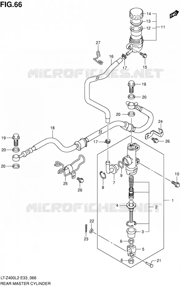 ACHTER HOOFDREMCILINDER Suzuki QUAD 400 QUADSPORT 2012  LT-Z400 L2/LT-Z400Z L2 (E03,E28,E33)