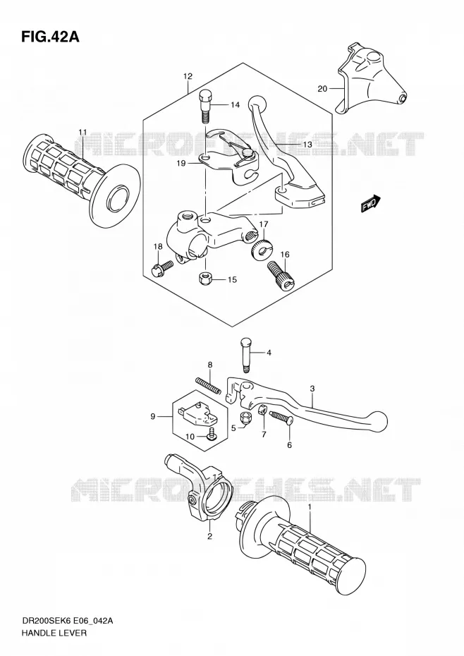 HANDGRIPS - LEVERS (MODEL L0 E24) Suzuki MOTO 200 DR 2010  DR200SE L0 (E06,E24)