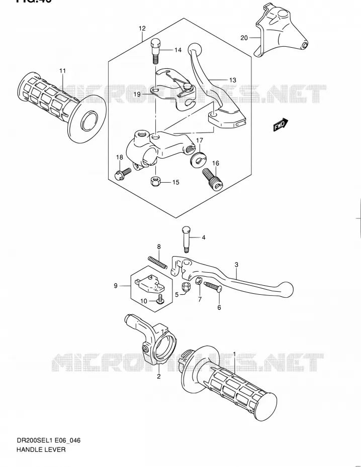 HANDGRIPS - LEVERS (DR200SEL1 E24) Suzuki MOTO 200 DR 2011  DR200SE L1 (E06,E24)