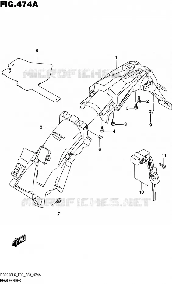 ACHTERSPATBORD Suzuki MOTO 200 DR 2016  DR200S L6 (E03,E28,E33)