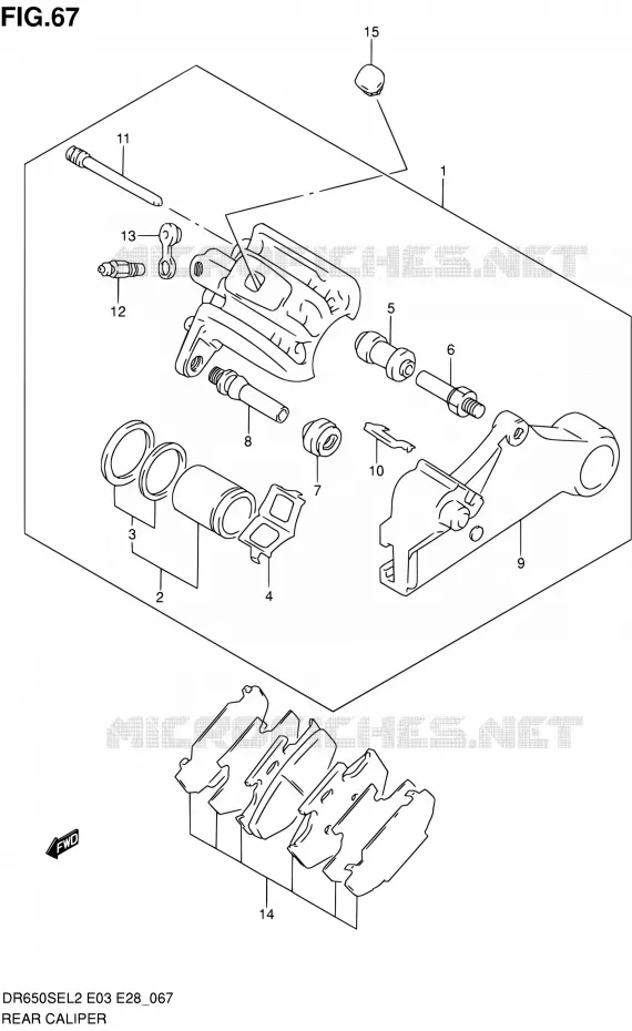 REAR CALIPER Suzuki MOTO 650 DR 2012  DR650SE L2 (E03,E28,E33)