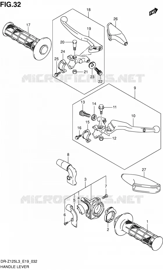 HANDGRIPS - LEVERS (DR-Z125L3 E19) Suzuki MOTO 125 DR-Z 2013  DR-Z125L L3 (E19)