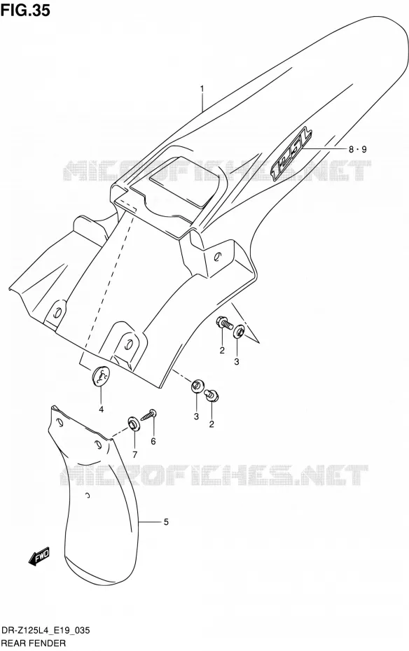 ACHTERSPATBORD (DR-Z125LL4 E19) Suzuki MOTO 125 DR-Z 1994  DR-Z125L L4 (E19)