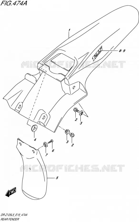 ACHTERSPATBORD (DR-Z125L5 E19) Suzuki MOTO 125 DR-Z 1995  DR-Z125L L5 (E19)
