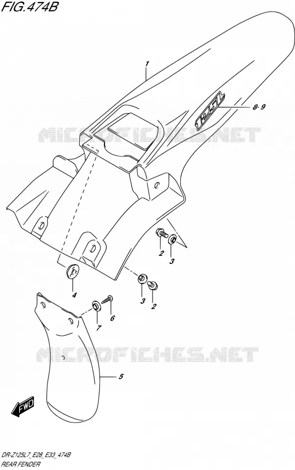 ACHTERSPATBORD (DR-Z125L E28) Suzuki MOTO 125 DR-Z 2017  DR-Z125L L7 (E28,E33)