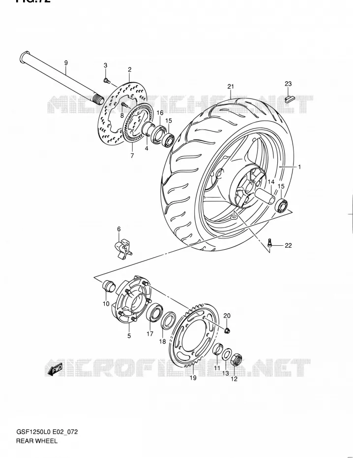 ACHTERWIEL (GSF1250AL0) Suzuki MOTO 1250 BANDIT-N 2010  GSF1250 L0 (E02,E19,E24)
