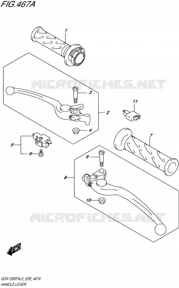 HANDGRIPS - LEVERS Suzuki MOTO 1250 GSX-F 1992  GSX1250FA L5 (E03,E28,E33)