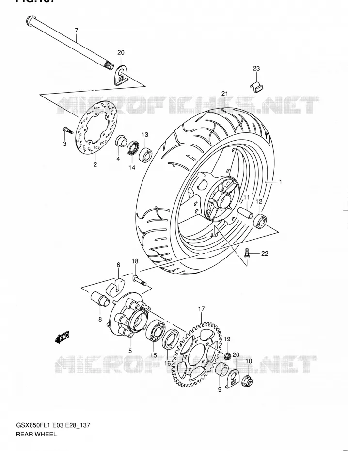 ACHTERWIEL (GSX650FL1 E33) Suzuki MOTO 650 GSX-F 2011  GSX650F L1 (E03,E28,E33)