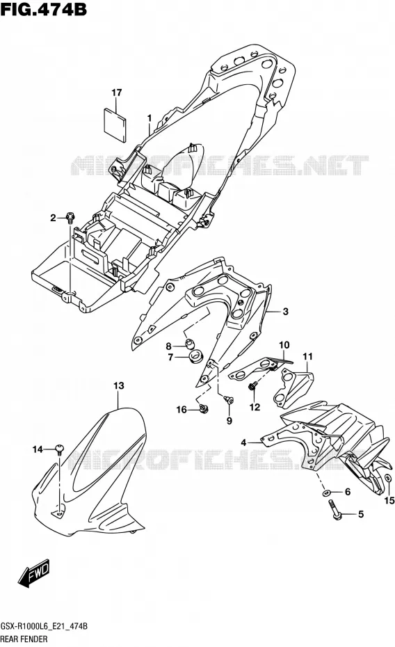 ACHTERSPATBORD (GSX-R1000AL6 E21) Suzuki MOTO 1000 GSX-R 2016  GSX-R1000A L6 (E21)