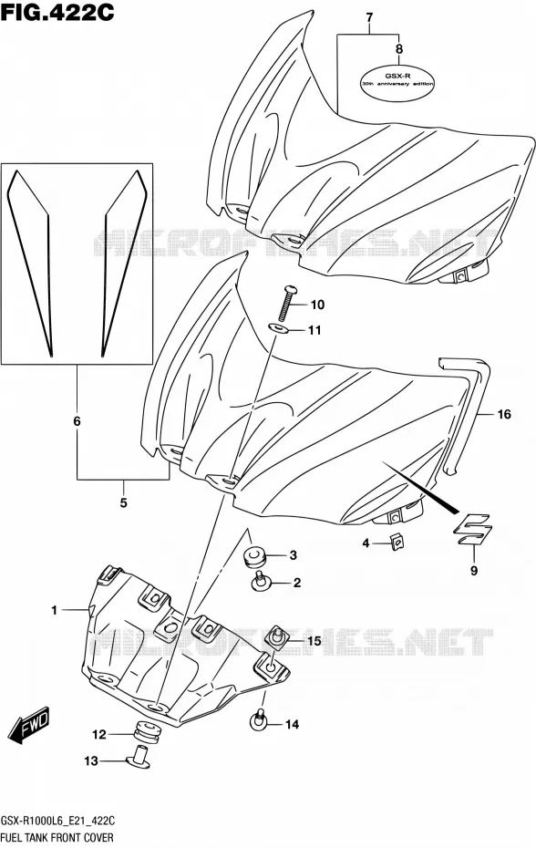 FUEL TANK VOORKLEP (GSX-R1000UFL6 E21) Suzuki MOTO 1000 GSX-R 2016  GSX-R1000A L6 (E21)