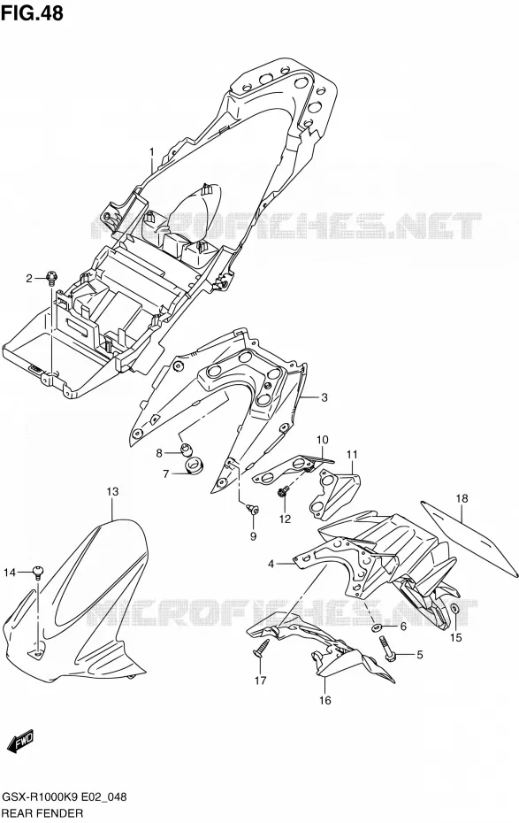 ACHTERSPATBORD Suzuki MOTO 1000 GSX-R 2010  GSX-R1000 L0/GSX-R1000Z L0 (E02,E14,E19,E24,E51,P37)