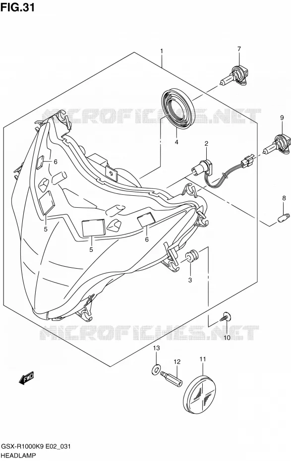 KOPLAMP Suzuki MOTO 1000 GSX-R 2010  GSX-R1000 L0/GSX-R1000Z L0 (E02,E14,E19,E24,E51,P37)