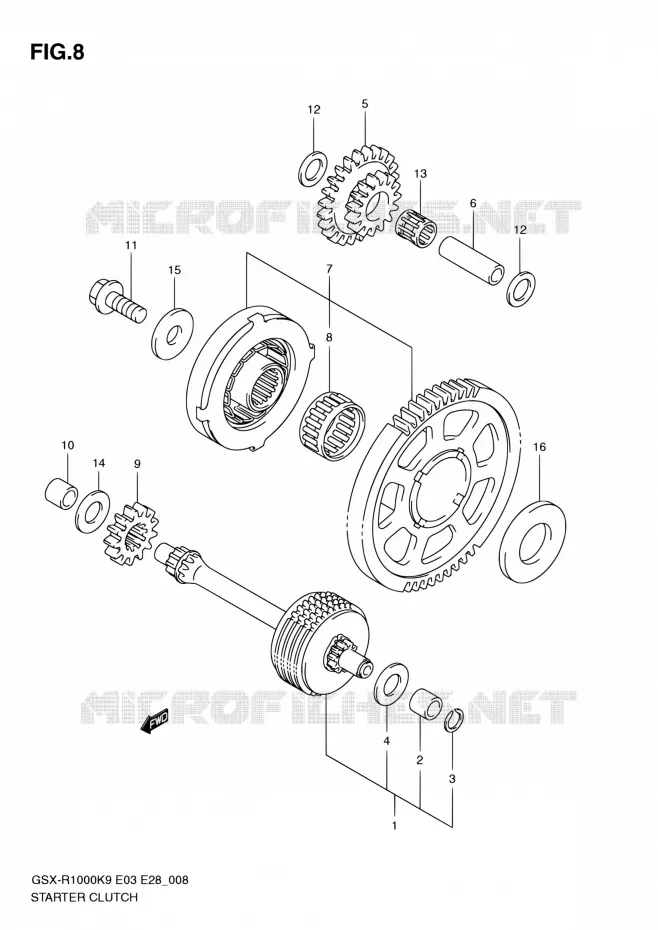 STARTMOTOR CLUTCH Suzuki MOTO 1000 GSX-R 2010  GSX-R1000 L0/GSX-R1000Z L0 (E03,E28,E33)
