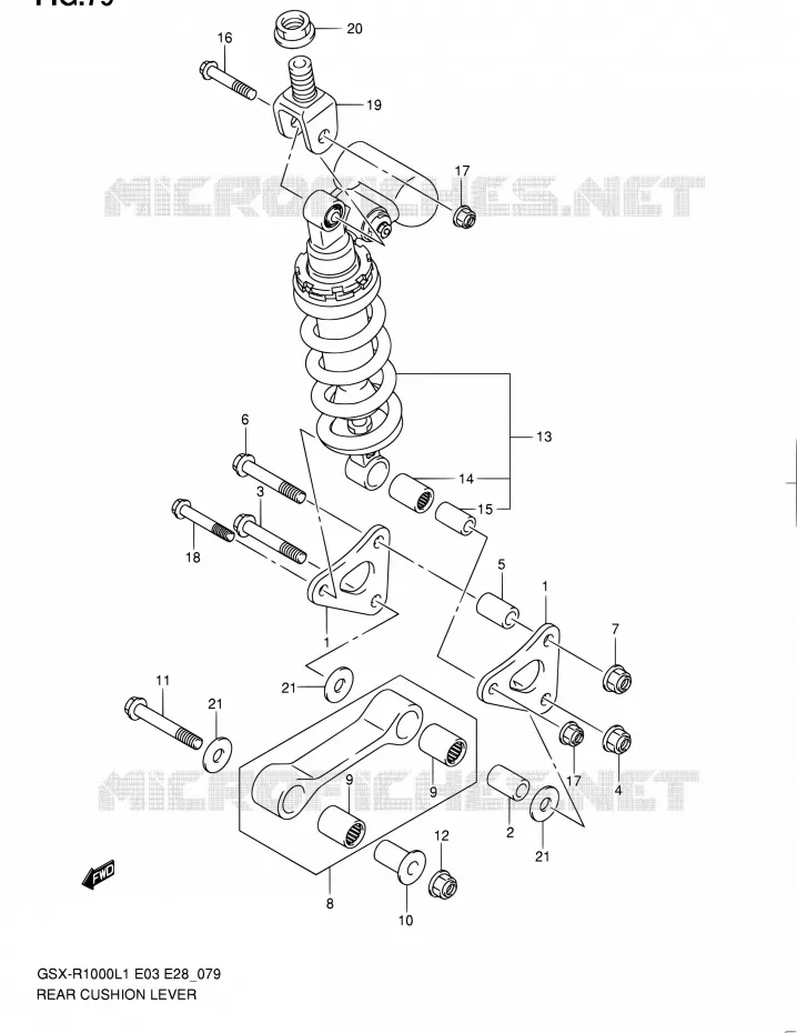 SCHOKBREKER AANEENSCHAKELING (GSX-R1000L1 E28) Suzuki MOTO 1000 GSX-R 2011  GSX-R1000 L1 (E03,E28,E33)