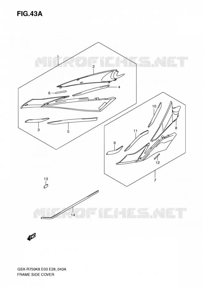 FRAME ZIJKLEP (MODEL K9/L0) Suzuki MOTO 750 GSX-R 2010  GSX-R750 L0 (E03,E28,E33)