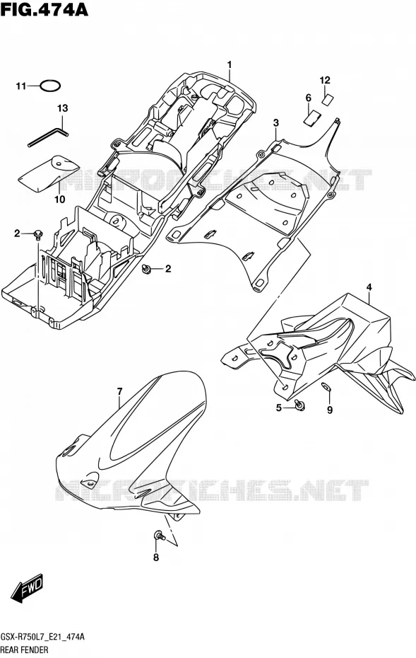 ACHTERSPATBORD Suzuki MOTO 750 GSX-R 2017  GSX-R750 L7 (E21)