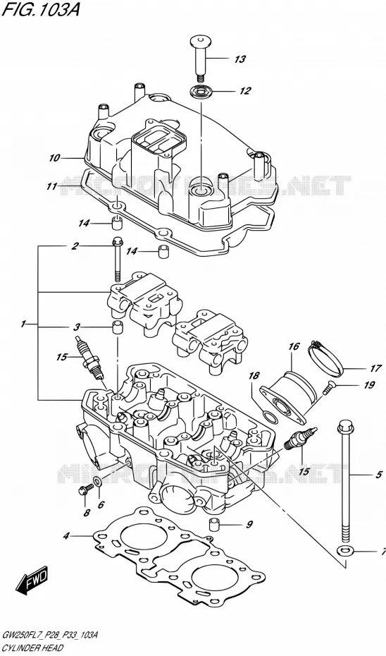 CILINDERKOP Suzuki MOTO 250 INAZUMA 2017  GW250F L7 (P28,P33)
