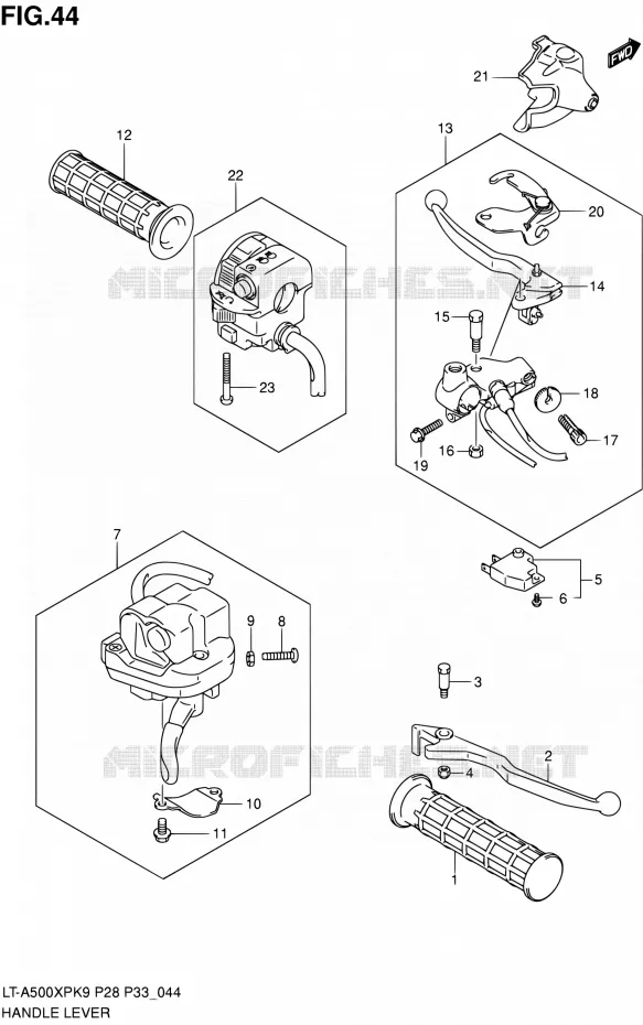 HANDGRIPS - LEVERS Suzuki QUAD 500 KINGQUAD 2010  LT-A500XP L0/LT-A500XPZ L0 (P28,P33)