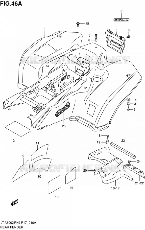 ACHTERSPATBORD (LT-A500XPK9 P24) Suzuki QUAD 500 KINGQUAD 2010  LT-A500XP L0 (P17,P24)