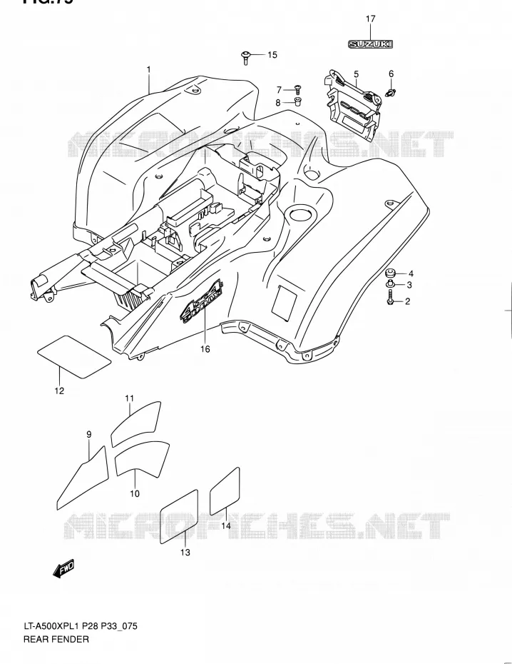 ACHTERSPATBORD (LT-A500XPZL1 P28) Suzuki QUAD 500 KINGQUAD 2011  LT-A500XP L1/LT-A500XPZ L1 (P03,P28,P33)
