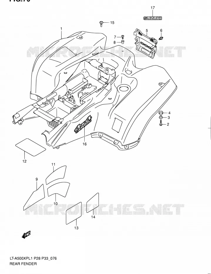 ACHTERSPATBORD (LT-A500XPZL1 P33) Suzuki QUAD 500 KINGQUAD 2011  LT-A500XP L1/LT-A500XPZ L1 (P03,P28,P33)