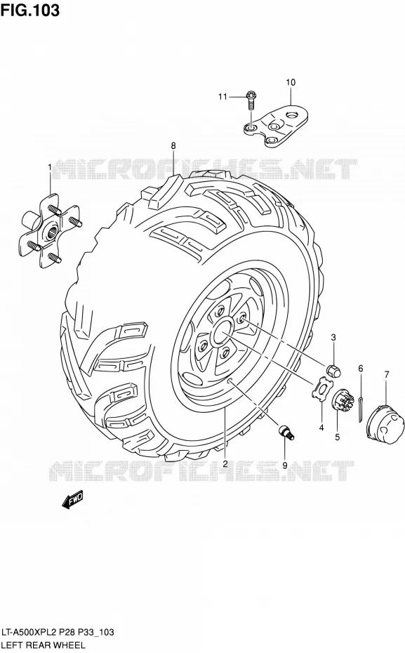LINKERHAND ACHTERWIEL (LT-A500XPL2 P33) Suzuki QUAD 500 KINGQUAD 2012  LT-A500XP L2/LT-A500XPZ L2 (P03,P28,P33)
