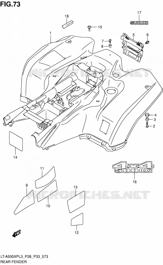 ACHTERSPATBORD (LT-A500XPL3 P28) Suzuki QUAD 500 KINGQUAD 2013  LT-A500XP L3/LT-A500XPZ L3 (P03,P28,P33)