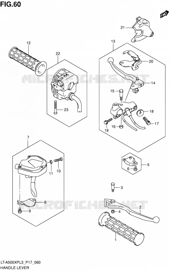 HANDGRIPS - LEVERS Suzuki QUAD 500 KINGQUAD 2013  LT-A500XP L3/LT-A500XPZ L3 (P17,P24)