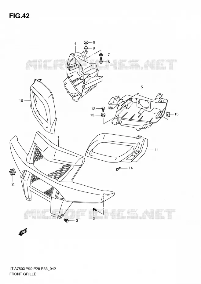VOORBUMPER - KOPLAMPHUIS Suzuki QUAD 750 KINGQUAD 2010  LT-A750XP L0/LT-A750XPZ L0 (P28,P33)