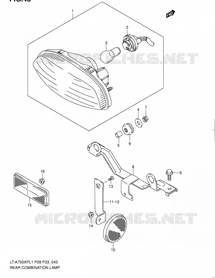 TAIL LIGHT ASSY (LT-A750XPL1 P28) Suzuki QUAD 750 KINGQUAD 2011  LT-A750XP L1/LT-A750XPZ L1 (P02,P28,P33)