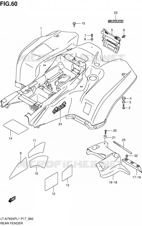 ACHTERSPATBORD (LT-A750XPL1 P24) Suzuki QUAD 750 KINGQUAD 2011  LT-A750XP L1 (P17,P24)