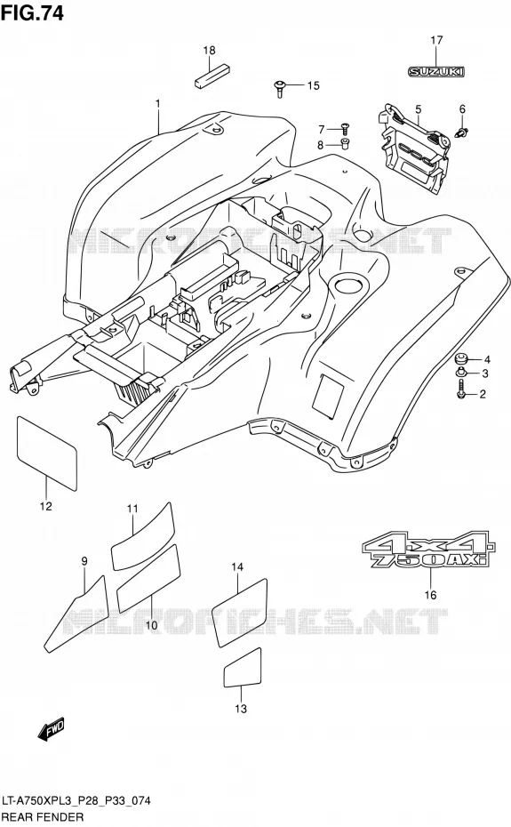ACHTERSPATBORD (LT-A750XPL3 P28) Suzuki QUAD 750 KINGQUAD 2013  LT-A750XP L3/LT-A750XPZ L3 (P03,P28,P33)