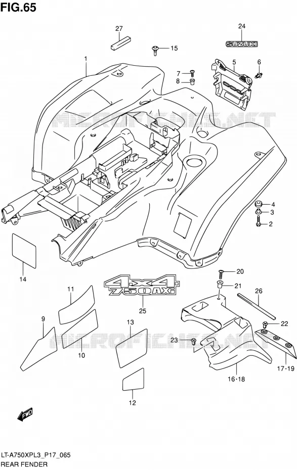 ACHTERSPATBORD (LT-A750XPZL3 P17) Suzuki QUAD 750 KINGQUAD 2013  LT-A750XP L3/LT-A750XPZ L3 (P17,P24)