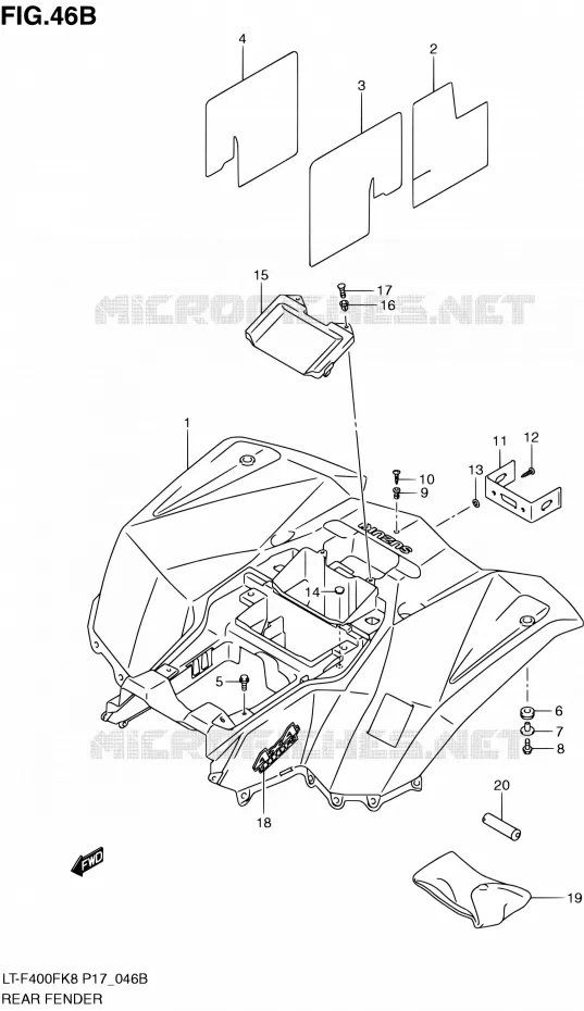 ACHTERSPATBORD (LT-F400FK9 P24) Suzuki QUAD 400 KINGQUAD 2010  LT-F400F L0 (P17,P24)