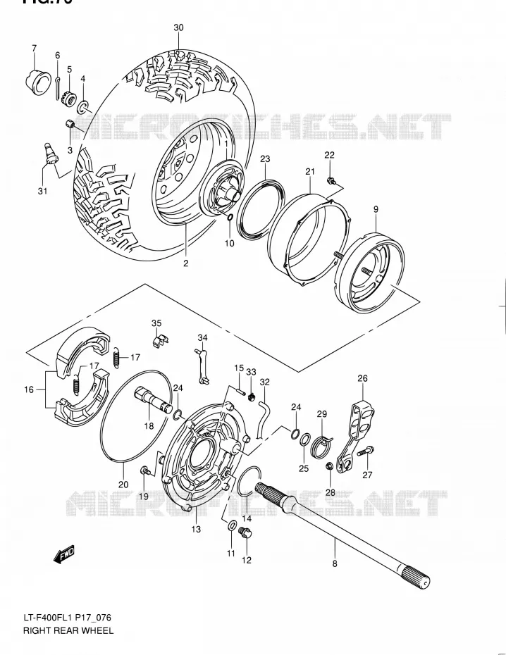 RECHTSE ACHTERWIEL (LT-F400FL1 P24) Suzuki QUAD 400 KINGQUAD 2011  LT-F400F L1 (P17,P24)