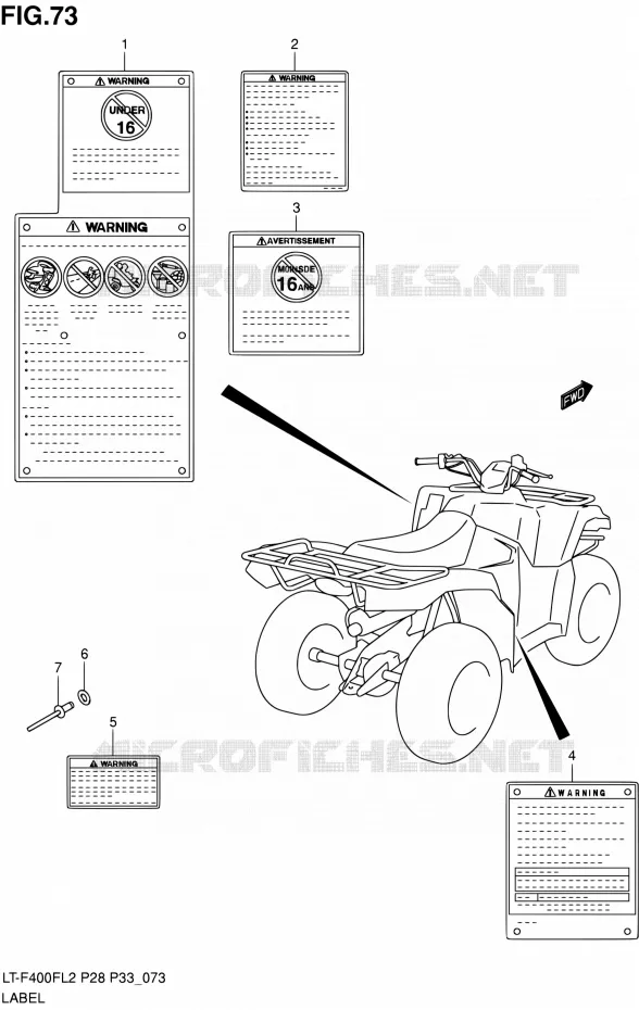 ETIKET (LT-F400FZL2 P28) Suzuki QUAD 400 KINGQUAD 2012  LT-F400F L2/LT-F400FZ L2 (P03,P28,P33)