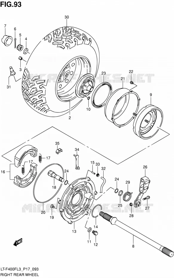 RECHTSE ACHTERWIEL (LT-F400FL3 P24) Suzuki QUAD 400 KINGQUAD 2013  LT-F400F L3/LT-F400FZ L3 (P17,P24)