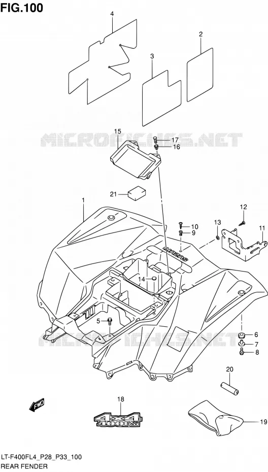 ACHTERSPATBORD (LT-F400FZL4 P28) Suzuki QUAD 400 KINGQUAD 2014  LT-F400F L4/LT-F400FZ L4 (P03,P28,P33)