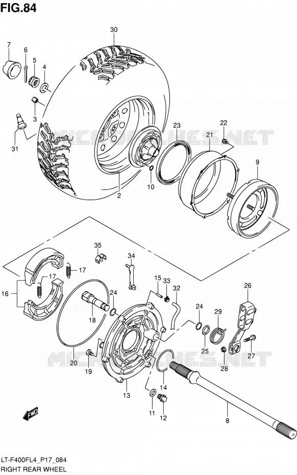 RECHTSE ACHTERWIEL (LT-F400FZL4 P17) Suzuki QUAD 400 KINGQUAD 2014  LT-F400F L4/LT-F400FZ L4 (P17)